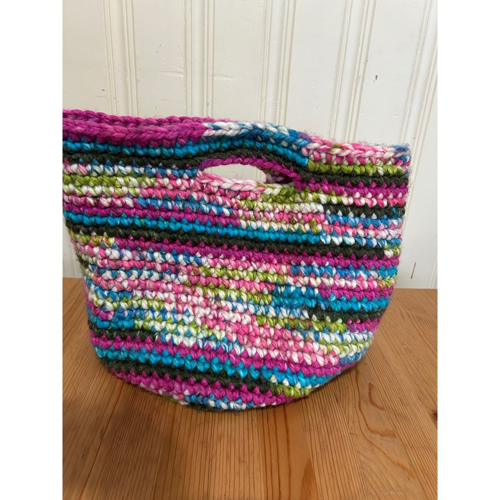 Handmade Crochet Chunky Knit Multi Color Tote HandBag Boho Hippie Fiber Art